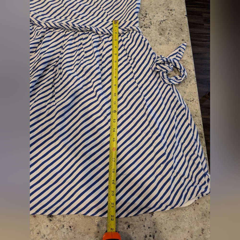 LOFT Nautical Blue White Stripe Faux Wrap Tie Waist Dress Size 6 Pockets - Picture 11 of 13